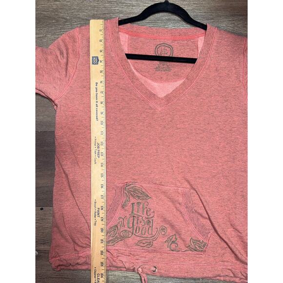 Life is Good V-Neck Sweatshirt Hoodie Size Large Embroidered Pullover - Picture 5 of 6